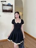 Đầm peplum xếp ly phối ren dáng mini
