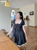 Đầm peplum xếp ly phối ren dáng mini