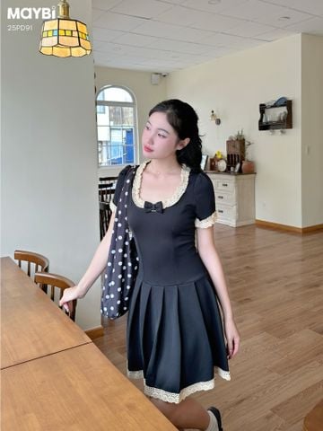 Đầm peplum xếp ly phối ren dáng mini