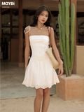 Đầm xòe hai dây cotton thêu dáng mini
