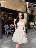 Đầm xòe hai dây cotton thêu dáng mini