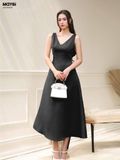 Đầm xòe phi 2 da cổ xẻ V dáng midi