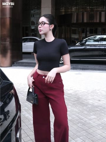 Áo thun ôm crop top tay ngắn đen