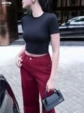 Áo thun ôm crop top tay ngắn đen