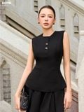 Set áo peplum cotton thái phối quần short ống rộng chiết ly trước