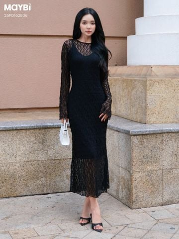 Đầm ren dài tay dáng midi