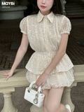Set áo sơ mi kiểu chân váy bí dáng mini