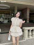 Set áo sơ mi kiểu chân váy bí dáng mini