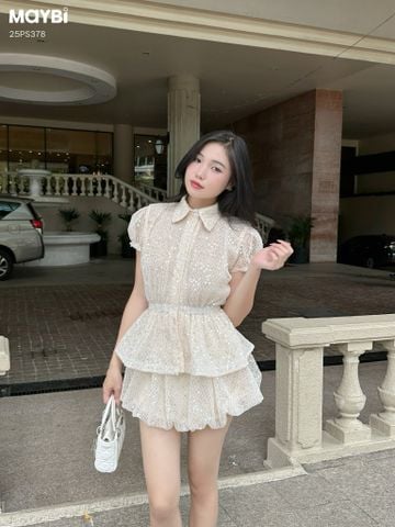 Set áo sơ mi kiểu chân váy bí dáng mini