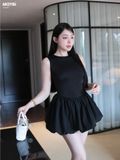 Đầm ôm thun cotton đen tùng bí dáng mini