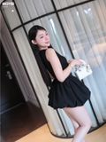 Đầm ôm thun cotton đen tùng bí dáng mini