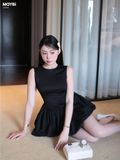Đầm ôm thun cotton đen tùng bí dáng mini