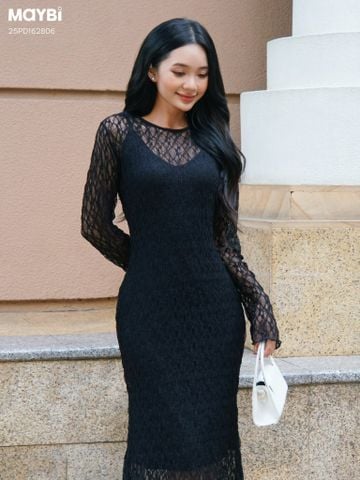 Đầm ren dài tay dáng midi