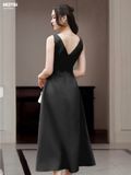 Đầm xòe phi 2 da cổ xẻ V dáng midi
