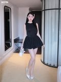 Đầm ôm thun cotton đen tùng bí dáng mini