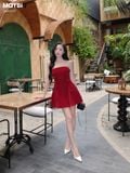 Đầm peplum cotton đính tim trang trí dáng mini