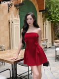 Đầm peplum cotton đính tim trang trí dáng mini