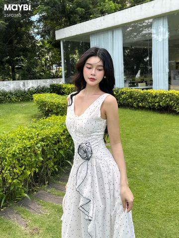 Đầm xòe cổ V xẻ tà dáng maxi