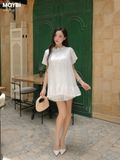 Set áo kiểu voan tơ ngắn tay chân váy xòe mini