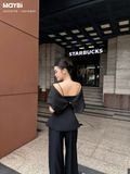 Áo peplum cotton thái trễ vai phối voan