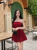 Đầm peplum cotton đính tim trang trí dáng mini