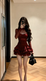 Đầm xòe tầng dài tay dáng mini