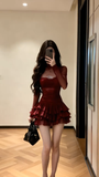 Đầm xòe tầng dài tay dáng mini