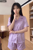 Bộ pyjama ngắn suông lụa tay ngắn viền