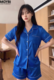Bộ pyjama ngắn suông lụa tay ngắn viền
