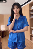 Bộ pyjama ngắn suông lụa tay ngắn viền