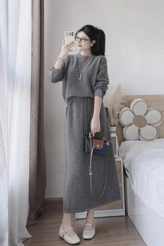 set áo chân váy dài tay phối kiểu