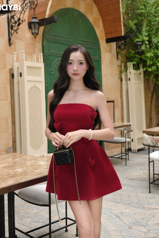 Đầm peplum cotton đính tim trang trí dáng mini