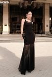 Đầm thun ôm hai dây bản to dáng maxi