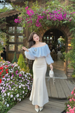 Chân váy đuôi cá cotton hàn kem dáng midi