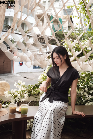 Chân Váy Lụa Chấm Bi Dáng Dài Thanh Lịch Mireille