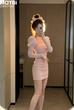 Đầm ôm cổ vuông dài tay dáng mini