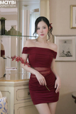 Đầm ôm nhún kiểu trễ vai dáng mini