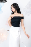 Chân váy midi cotton lạnh phối đắp tà