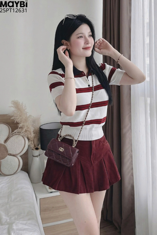 Chân váy kaki xếp ly xòe mini