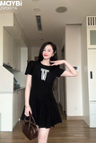 Đầm xòe ngắn tay phối nơ dáng mini