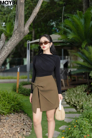 Chân váy mini thắt nơ jean