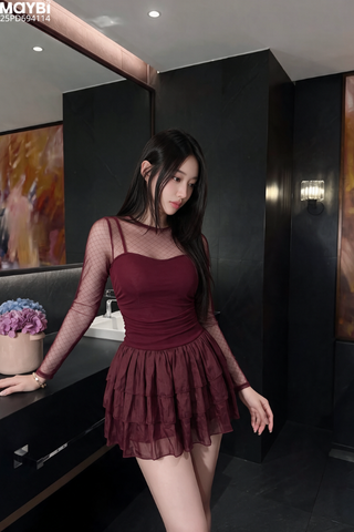 Đầm xòe tầng dài tay dáng mini