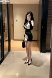 Đầm thun ôm trễ vai dài tay dáng mini