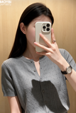 Áo len dệt kim ngắn tay cổ tròn