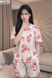 Bộ pyjama ngắn suông ngắn tay cotton họa tiết gấu dâu losta