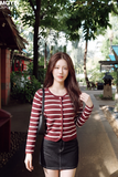 Áo Len Dệt Kim Đỏ Kẻ Sọc Thanh Lịch Colette