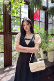 Đầm đen phối ren tay bồng Amélie