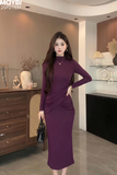 Đầm thun ôm body dài tay eo nhún kiểu dáng mini