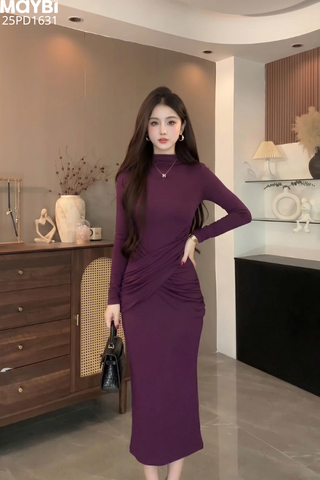 Đầm thun ôm body dài tay eo nhún kiểu dáng mini