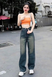 Quần jean ống suông wash màu xanh đậm